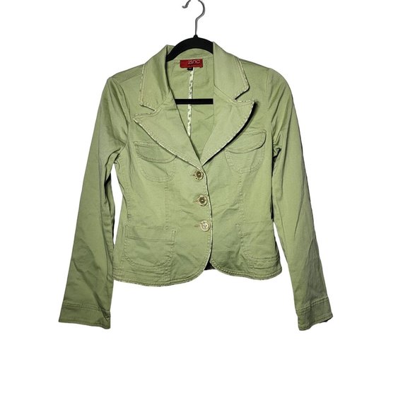 Zinc Women's Lime Green 3 Button Blazer Size Medium Y2K Career Pockets 2000s - Picture 1 of 11